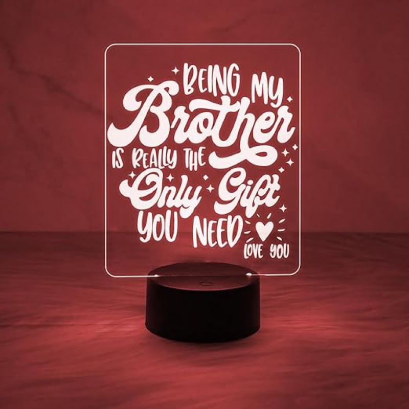 Gift for Brother Engraved Night Lamp with Automatic Color Changing Light & On/Off Touch Button | Best Birthday Gift for Bhai | Rakhi Gift for Bhai